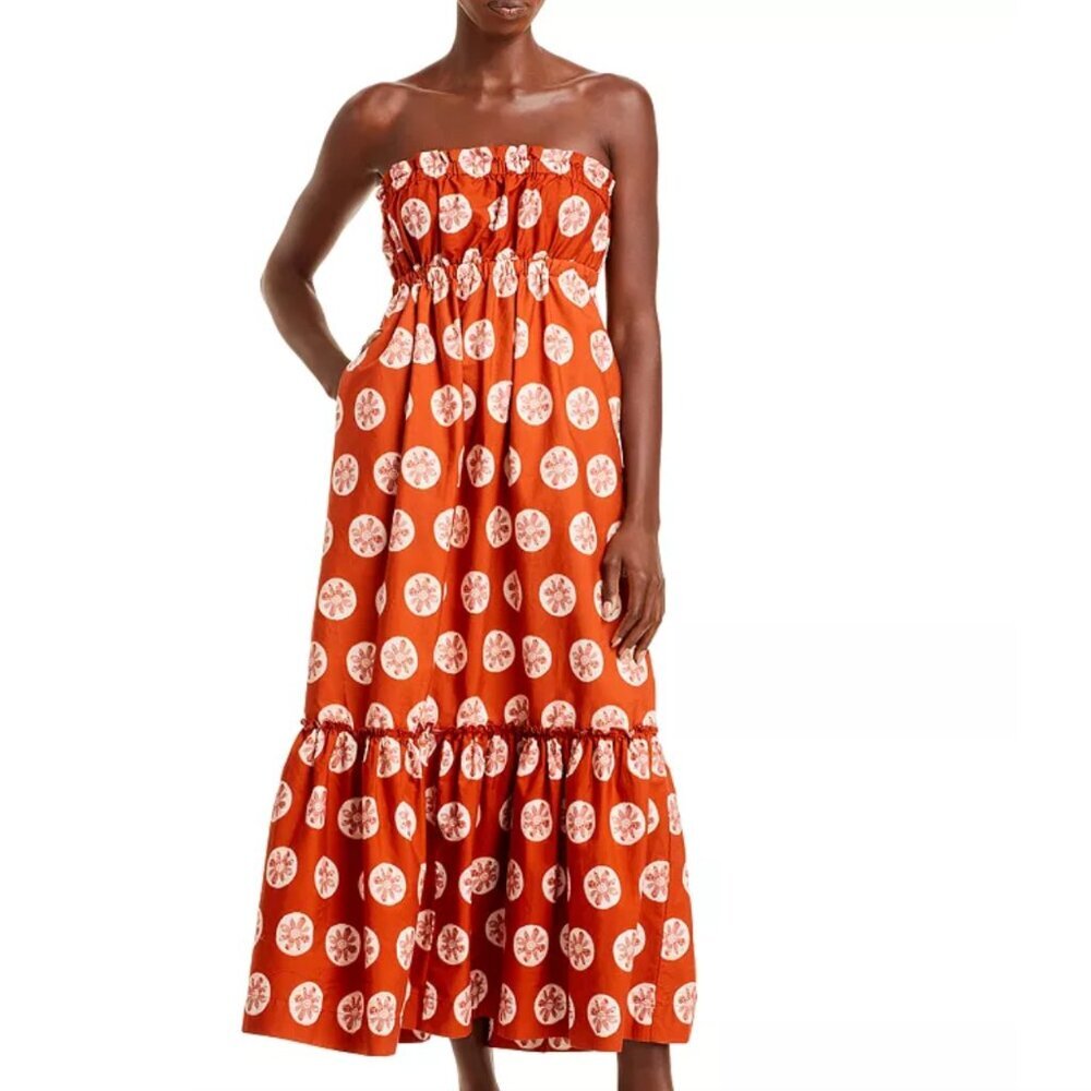 Free People Strapless Midi Dress in Orange and White